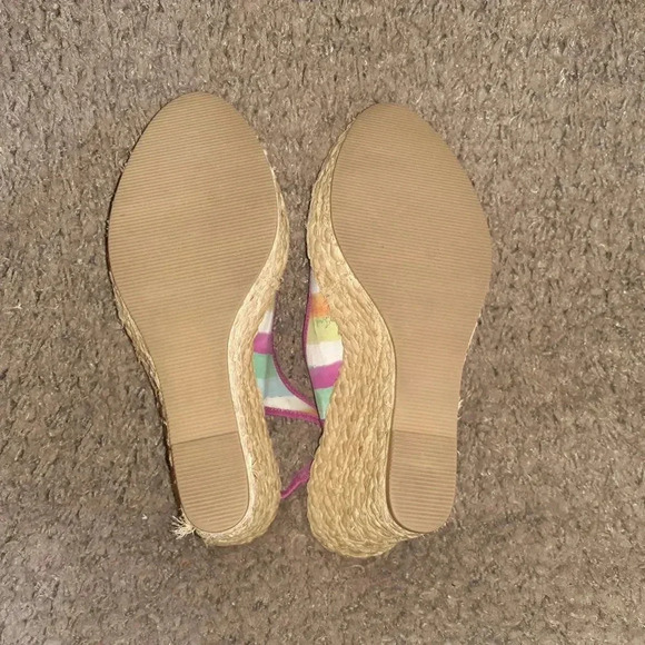COACH-Grace-Pink Blue Rainbow Stripe Wedge Slingback-Straw Wedge-Sz 10-Near Mint - Picture 7 of 7